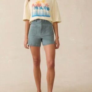 Faherty Stretch Terry Patch Pocket High-Rise Washed Blue Women’s Shorts